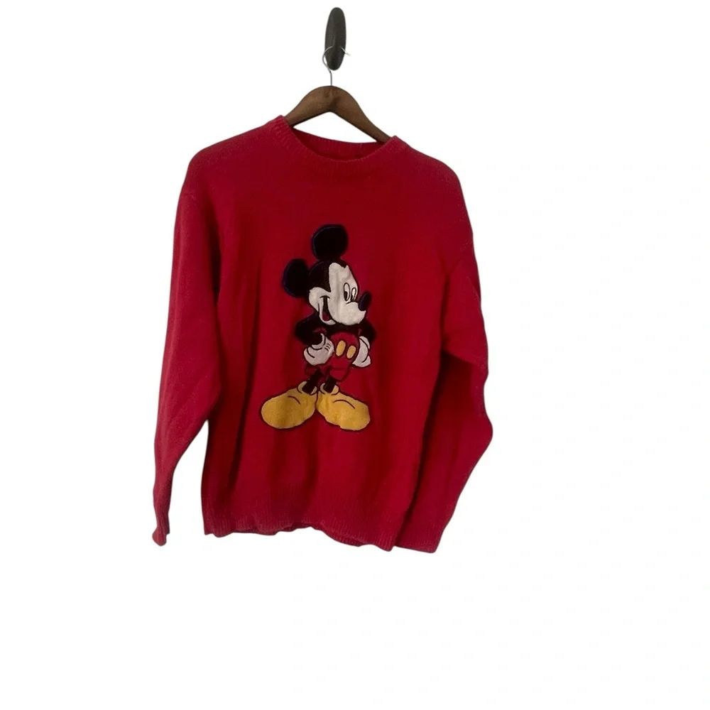 Vintage Mickey Mouse Sweater Size medium Novelty Disney Red‎  Knit Oversized